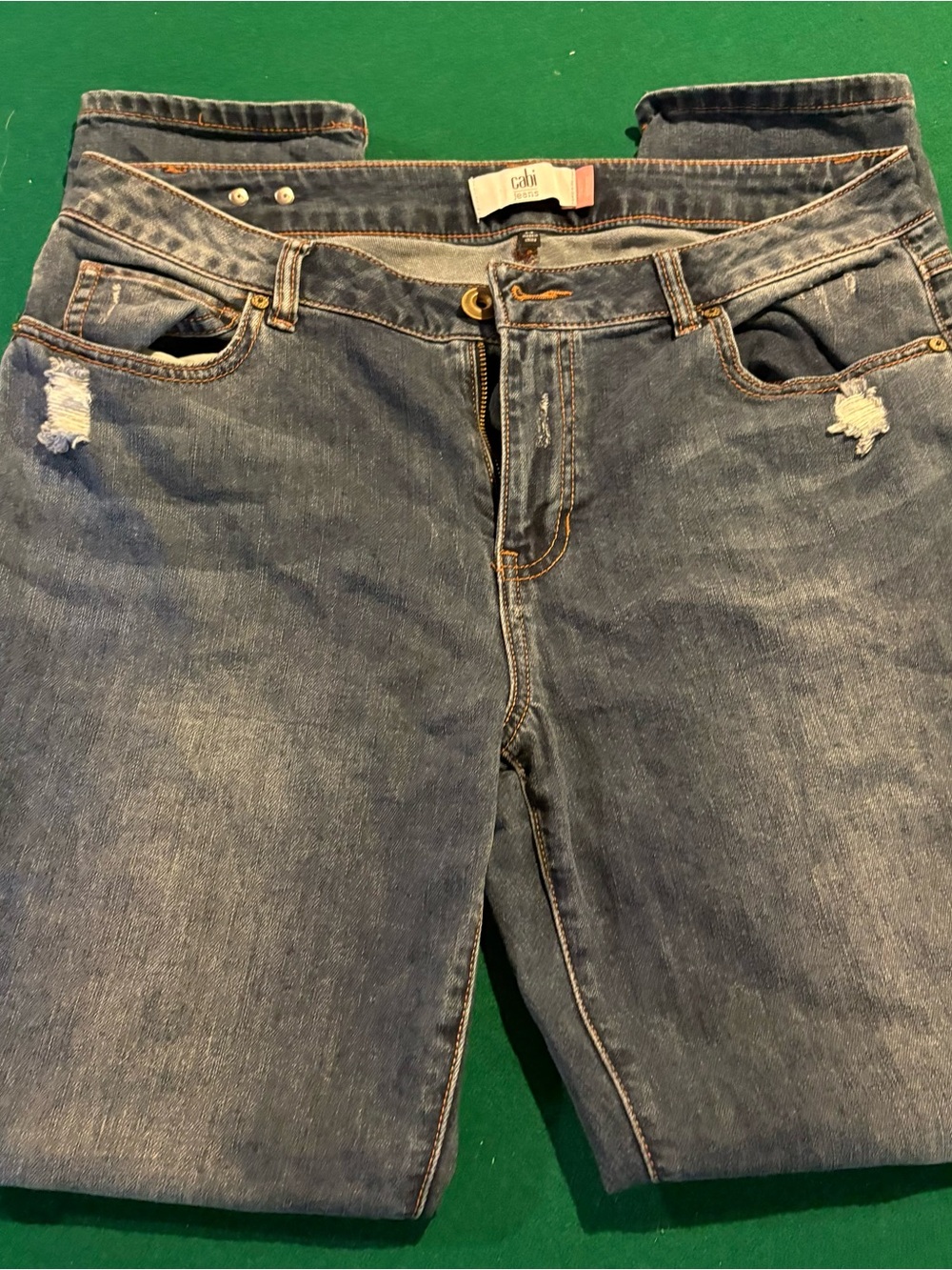 CAbi Women's Faded Blue Straight-Leg Jeans with Light Distressing